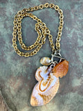 Marbled Nautilus Shell Necklace — Mixed Metal, Jade and Acrylic, 19"