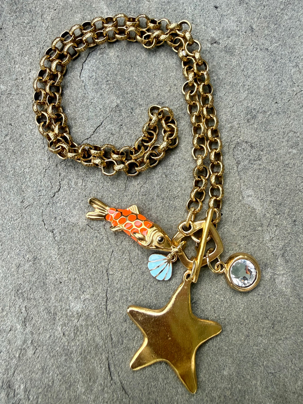 Baby Orange Fish Necklace — Enamel & Swarovski Crystal, 19"