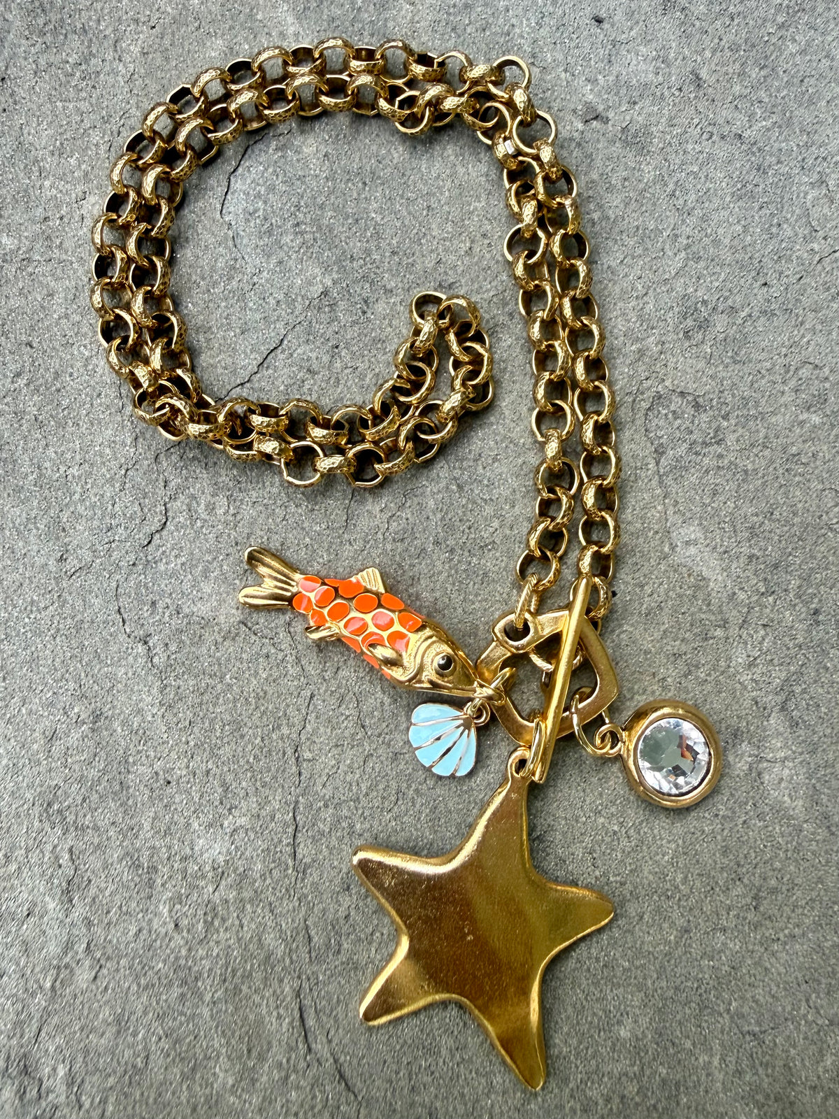 Baby Orange Fish Necklace — Enamel & Swarovski Crystal, 19"