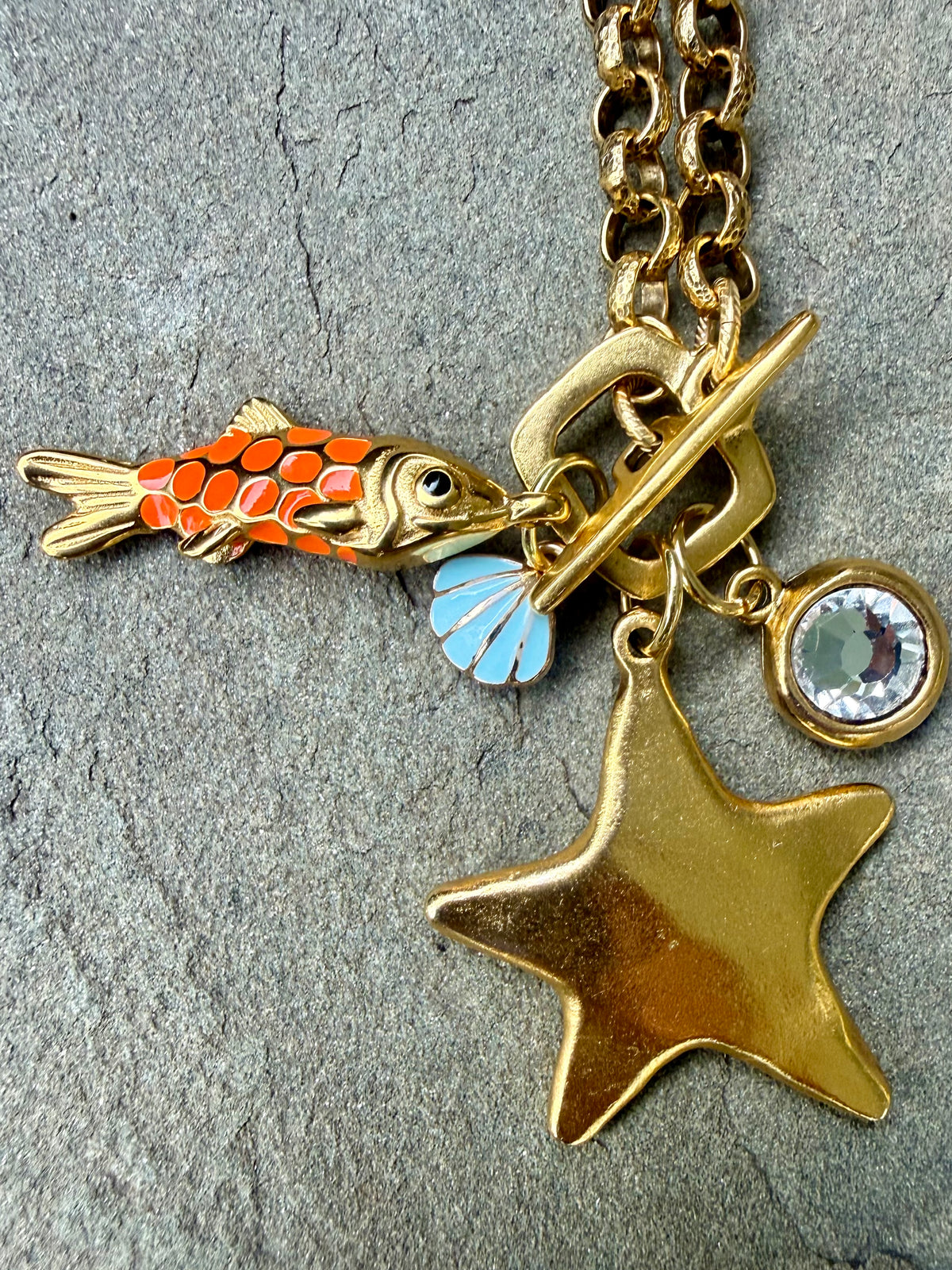 Baby Orange Fish Necklace — Enamel & Swarovski Crystal, 19"