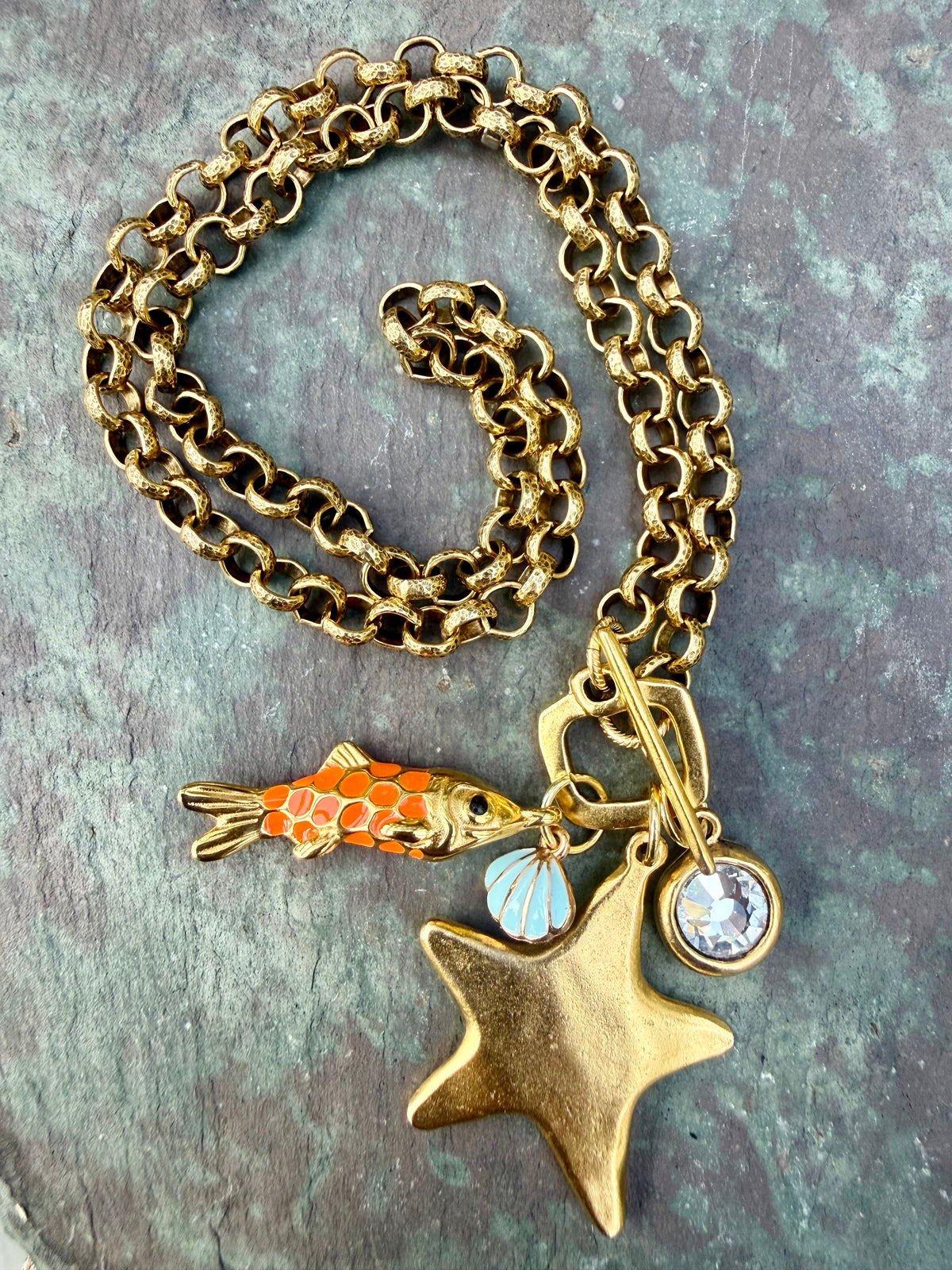 Baby Orange Fish Necklace — Enamel & Swarovski Crystal, 19"