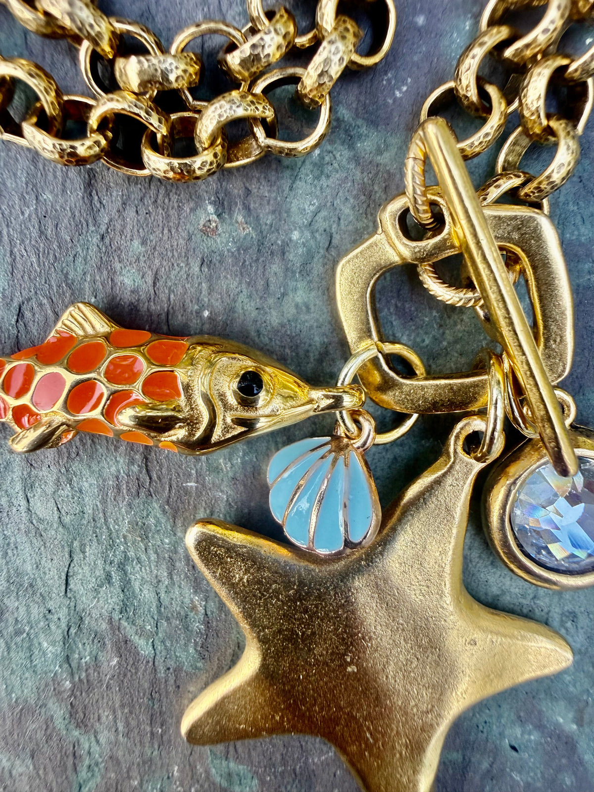 Baby Orange Fish Necklace — Enamel & Swarovski Crystal, 19"