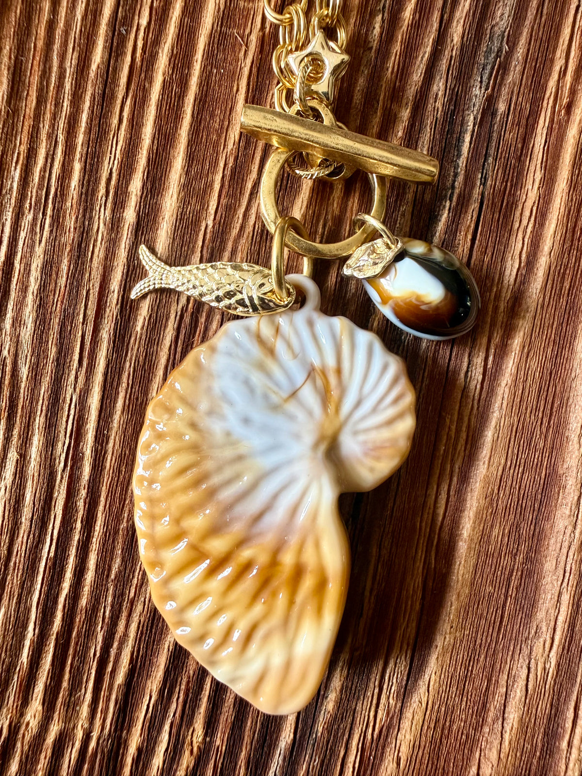 Marbled Nautilus Shell Necklace — Brass and Acrylic 18" (Copy)