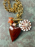 Cone Shell, Turtle and Wood Heart Necklace — Sea Charm Cluster 18"