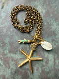 Sea Star (Starfish) Enamel Fish and Shell Necklace — Sea Charm Cluster 18"