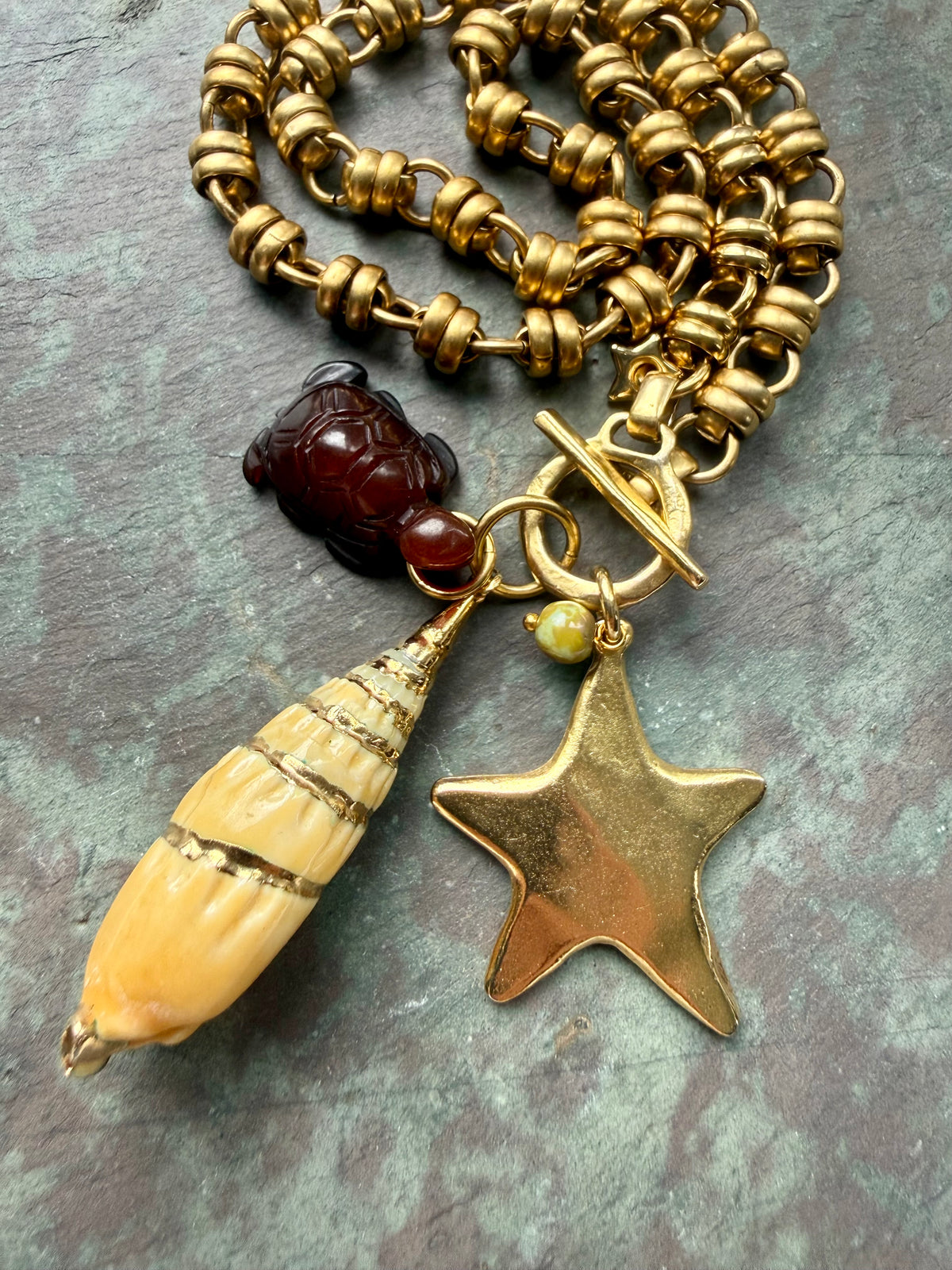Vintage Trifari Shell Pendant Necklace — Sea Charm Cluster 18"