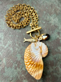 Marbled Nautilus Shell Necklace — Brass and Acrylic 18" (Copy)