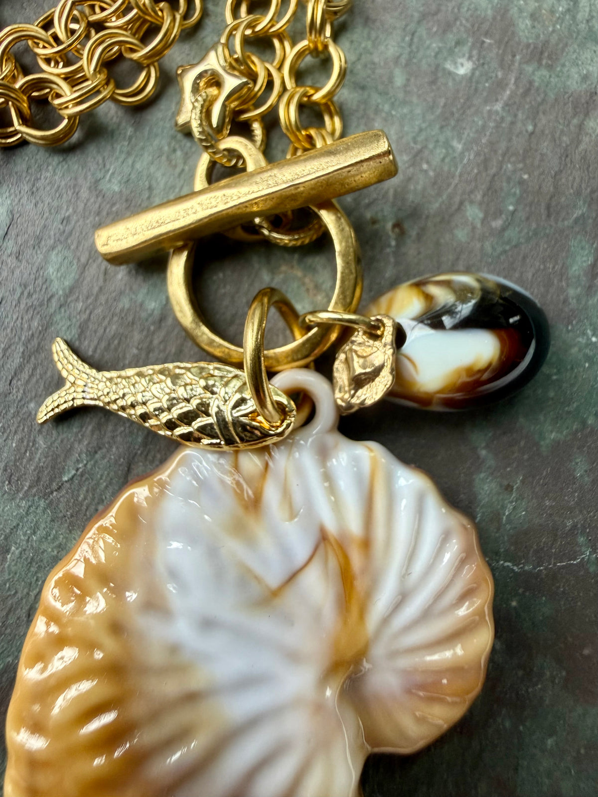 Marbled Nautilus Shell Necklace — Brass and Acrylic 18" (Copy)