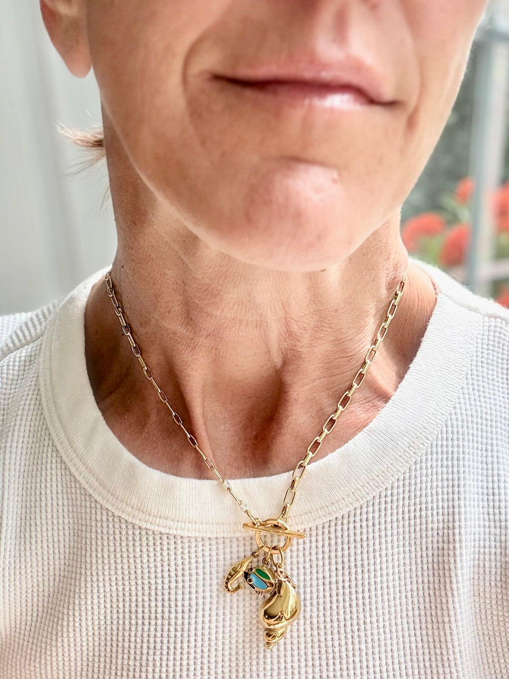 Brass Shell, Shrimp and Enamel Fish — Sea Charm Cluster 18"